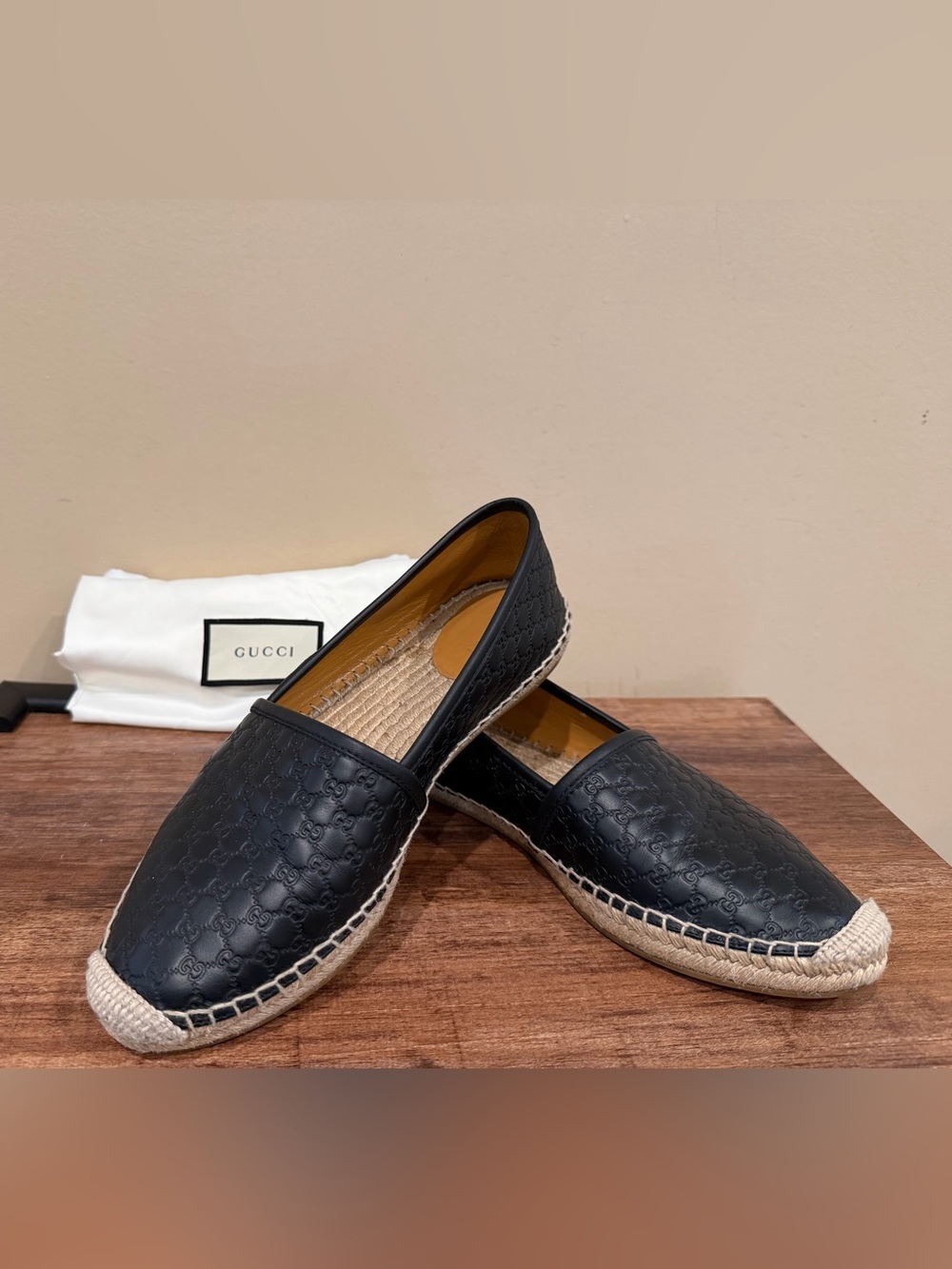 Gucci Black Embossed Leather Espadrille Flats